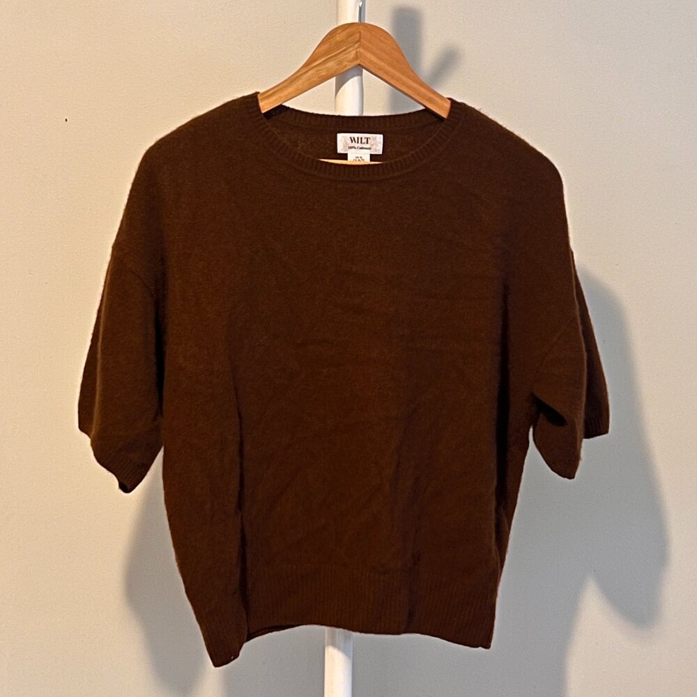 Chocolate Brown Cashmere Short Sleeve Sweater Top
